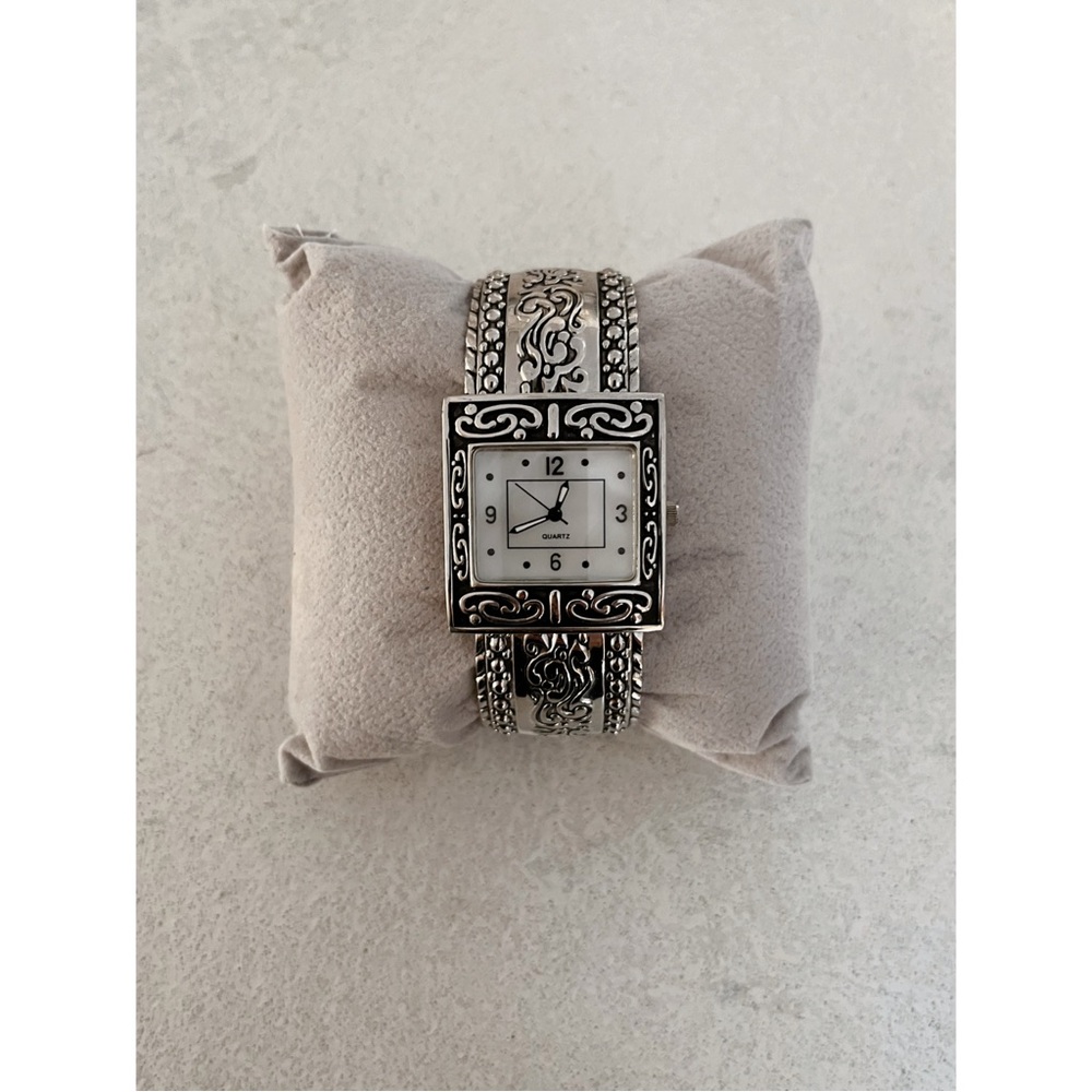 Women’s Silver Watch Cuff with Mother Pearl Face